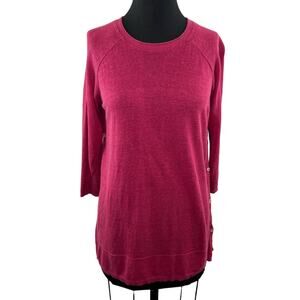 Paul Costelloe Living Pink Knit 3/4 Sleeve Side Button Sweater Tunic Top Crew M